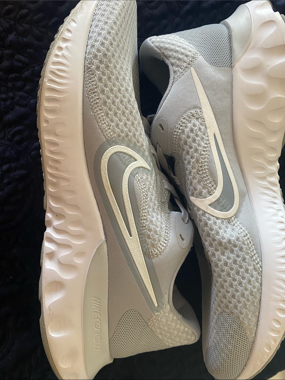 Nike Light Gray & White Mesh React Running Shoes
